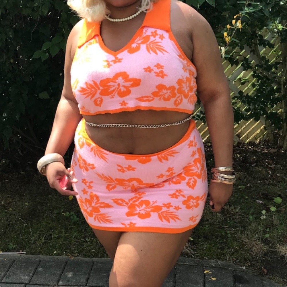 Orange and Pink Floral Crop Top